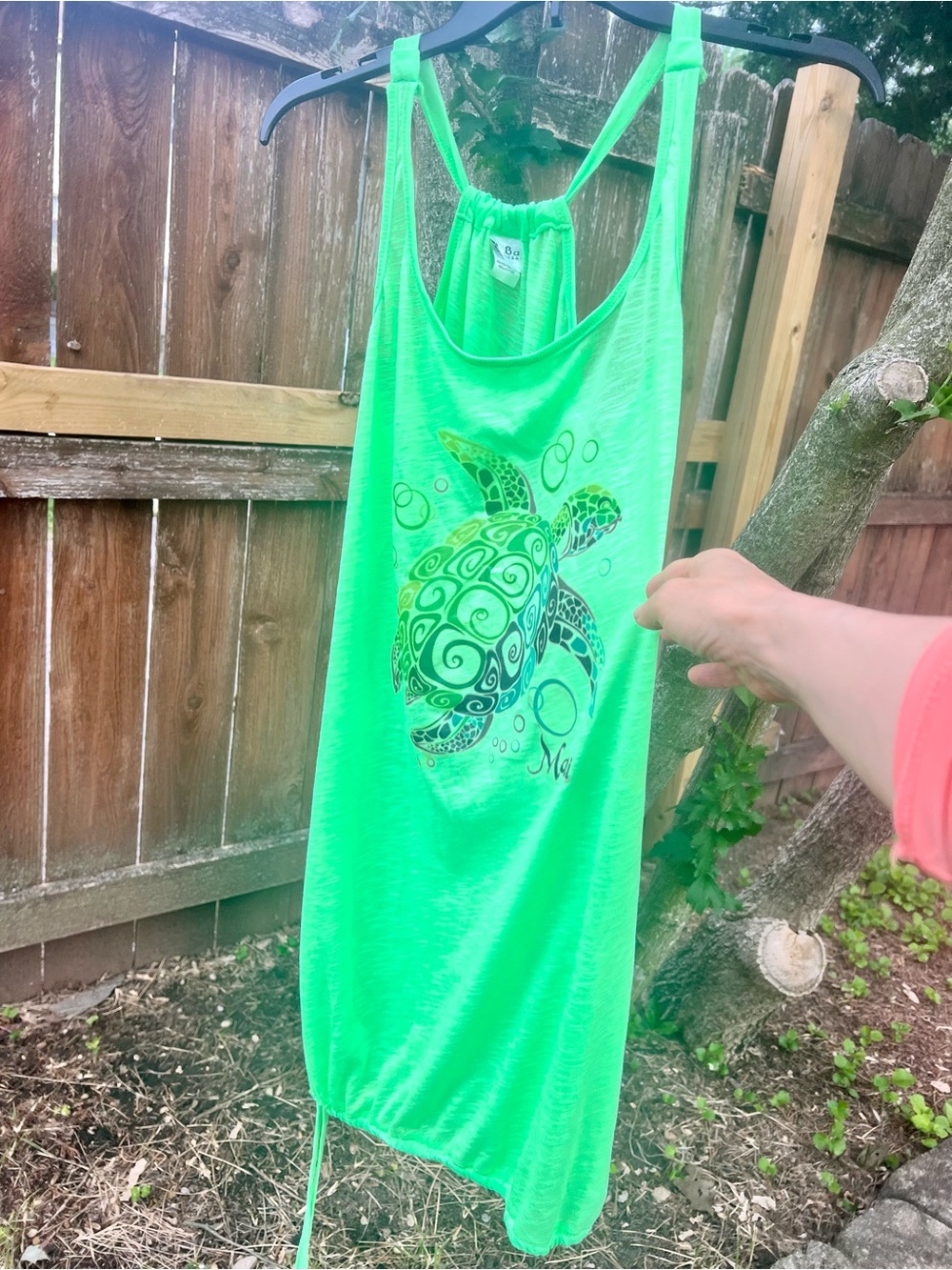 Baba COTTON Neon green MAUI Hawaii Beach Cover Dress Racerback Too 90’s Vacation